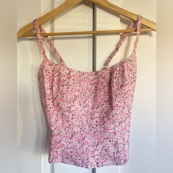 NEW Reformation Hattie Linen Top in Rosin Pink Floral | size 0 - Picture 6 of 12